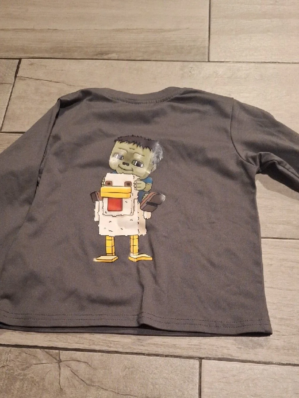 🍦Kids Long-Sleeve Minecraft Chicken Jockey Charcoal Graphic Tee